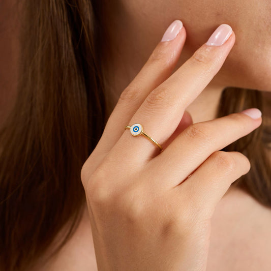 Round Enamel Evil Eye Ring