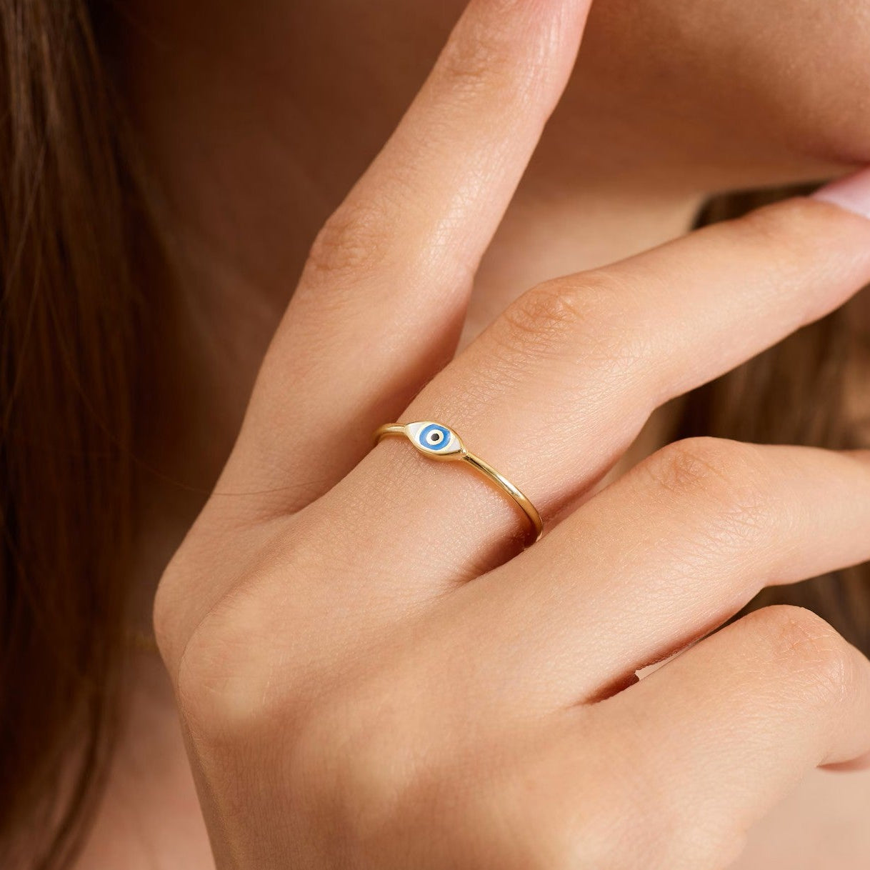 Marquise Enamel Evil Eye Stacking Ring