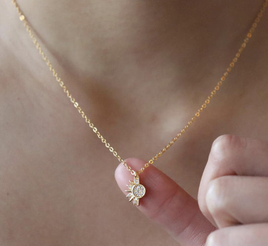 Celestial Sun and Moon Pendant Necklace Set