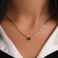 East West Emerald Cut Paperclip Chain Necklace