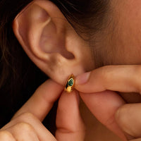 Dome Huggie Hoops with Flush-Set Pear CZ