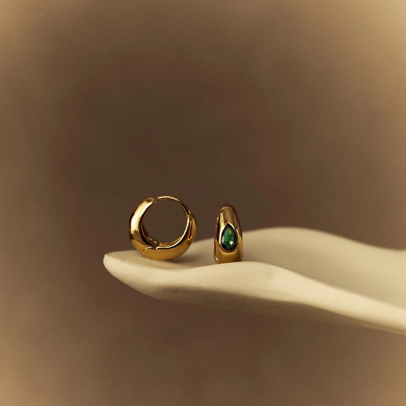 Dome Huggie Hoops with Flush-Set Pear CZ