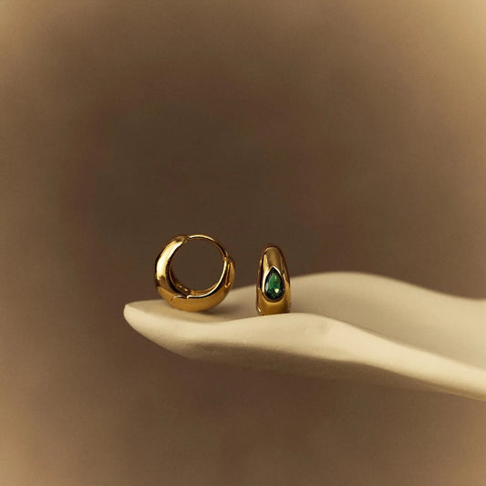 Dome Huggie Hoops with Flush-Set Pear CZ