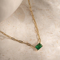 East West Emerald Cut Paperclip Chain Necklace