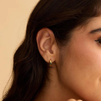 Dome Huggie Hoops with Flush-Set Pear CZ