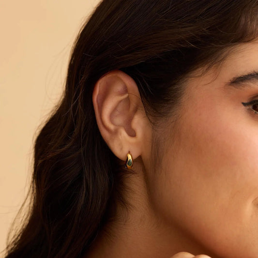 Dome Huggie Hoops with Flush-Set Pear CZ