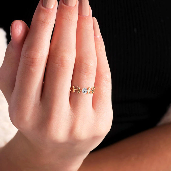 Olive Leaf Vine Solitaire Ring