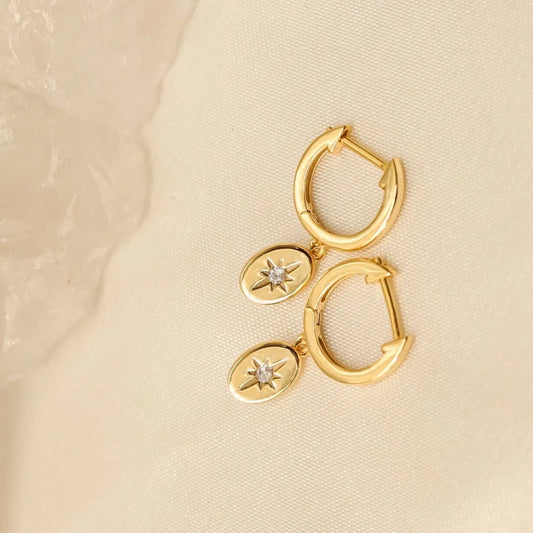 North Star Oval Medallion Huggie Drop Earrings