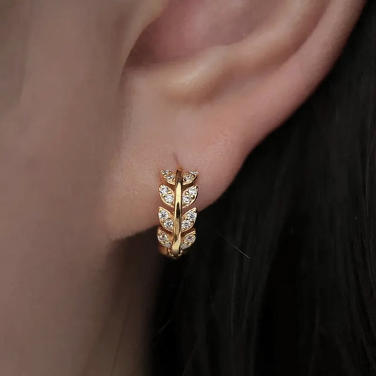 Laurel Leaf Huggie Hoop Earrings