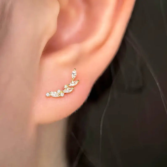 Leaf Climber Marquise Round Stud Earrings