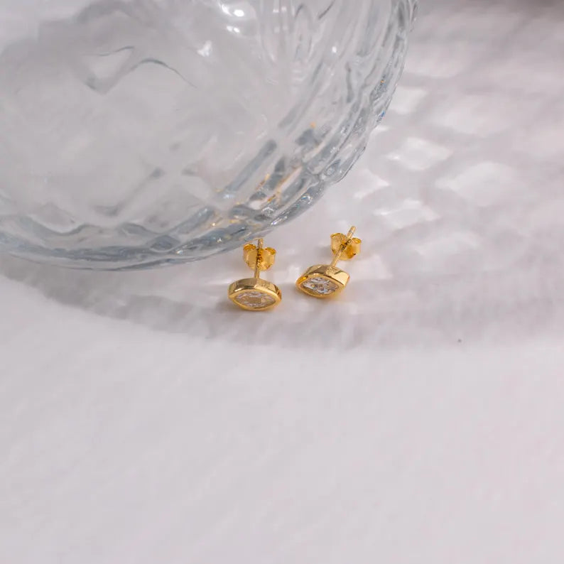 East West Marquise Bezel Stud Earrings