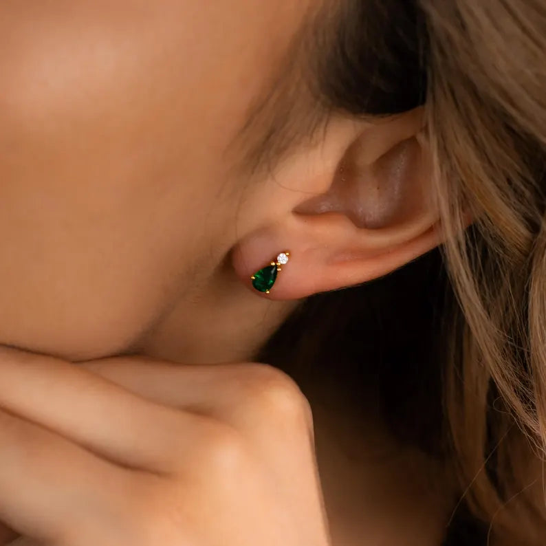Toi et Moi Round Pear Stud Earrings