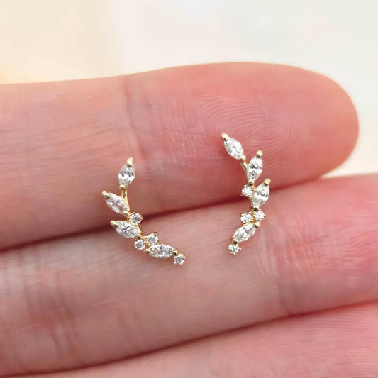 Leaf Climber Marquise Round Stud Earrings