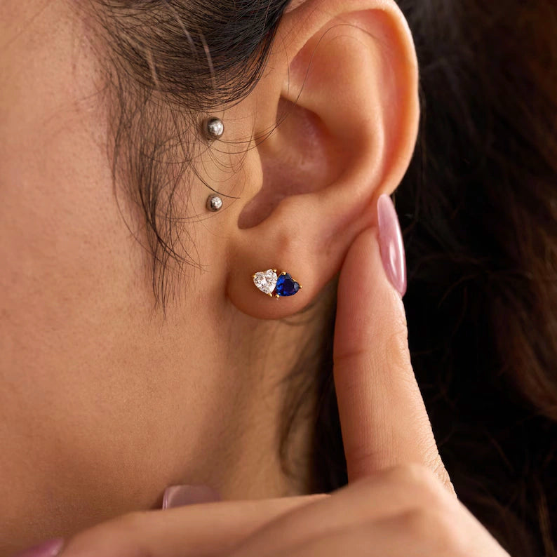 Toi et Moi Heart Pear Stud Earrings