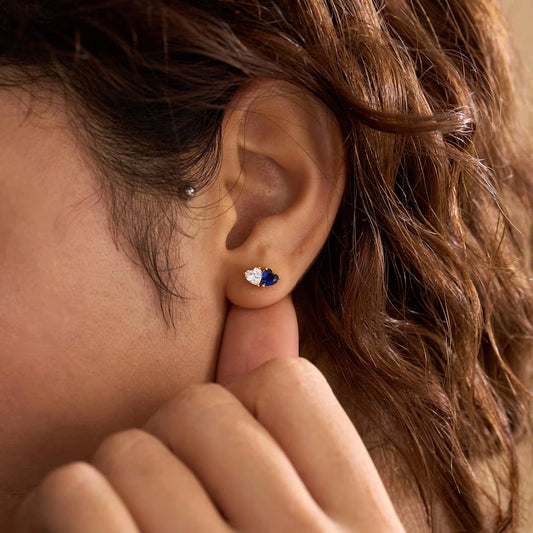 Toi et Moi Heart Pear Stud Earrings