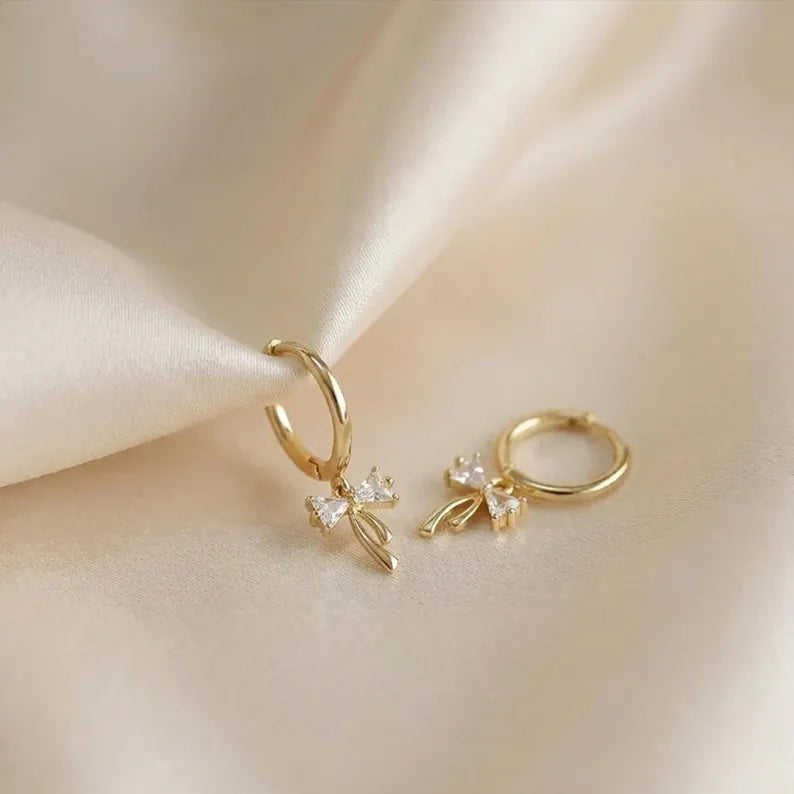 Ribbon Bow Drop Huggie Hoop Earrings