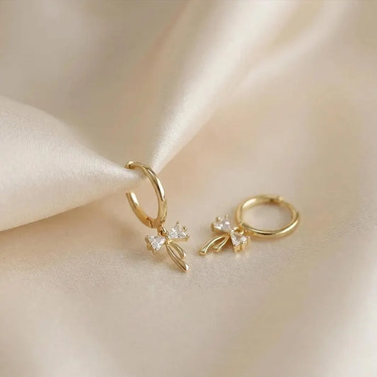 Ribbon Bow Drop Huggie Hoop Earrings