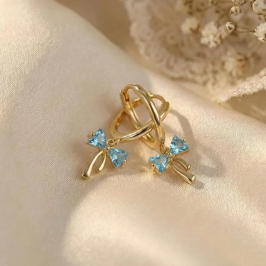 Ribbon Bow Drop Huggie Hoop Earrings