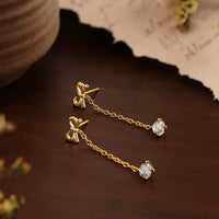 Ribbon Bow Solitaire Drop Earrings