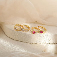 Heart and Round Bezel Huggie Hoop Earrings