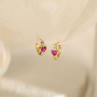 Heart and Round Bezel Huggie Hoop Earrings