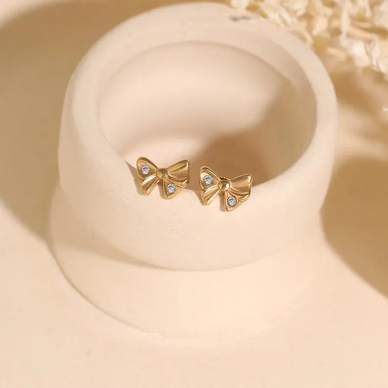 Tiny Sculpted Bow Stud Earrings