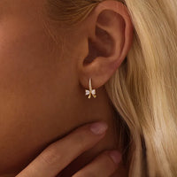 Pavé Huggie Heart Bow Drop Earrings