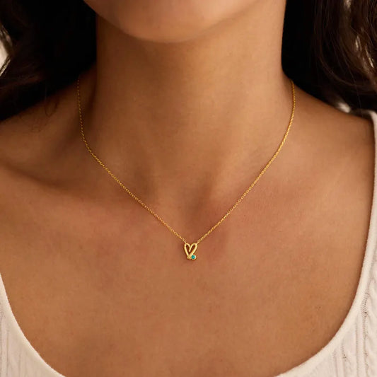 Hand Drawn Open Heart Colour Stone Necklace