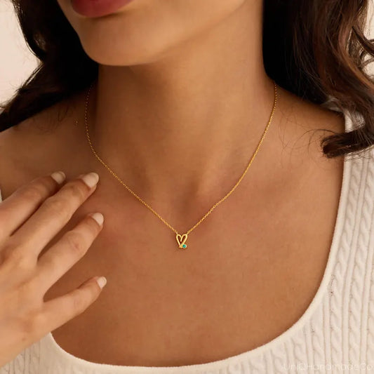 Hand Drawn Open Heart Colour Stone Necklace