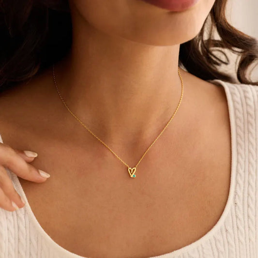 Hand Drawn Open Heart Colour Stone Necklace