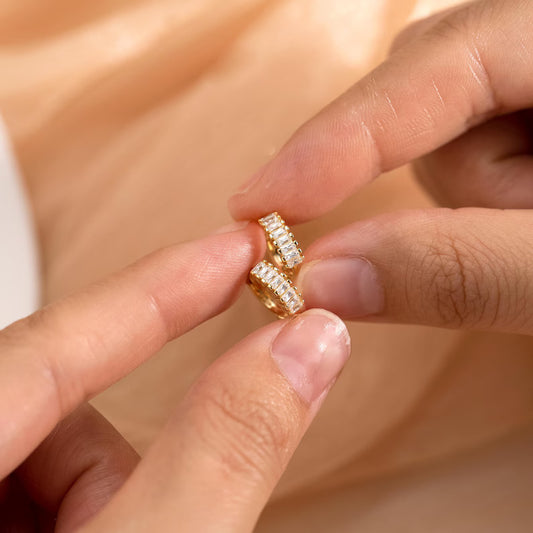 Baguette Row Huggie Hoop Earrings