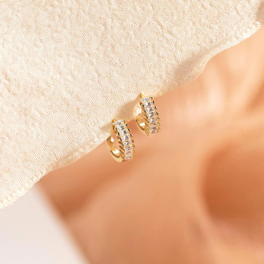 Baguette Row Huggie Hoop Earrings
