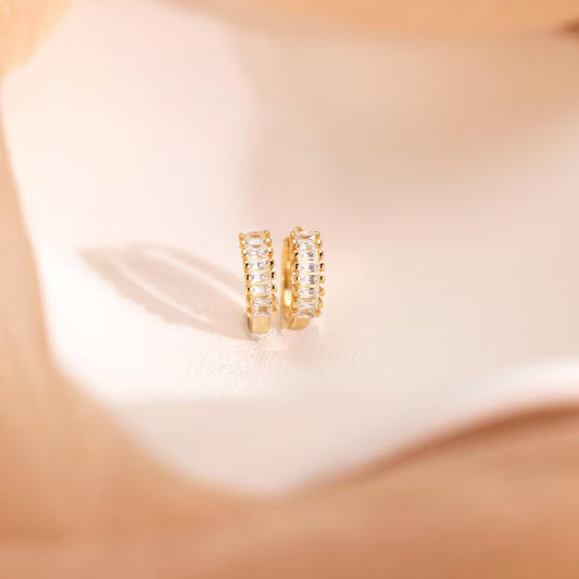 Baguette Row Huggie Hoop Earrings