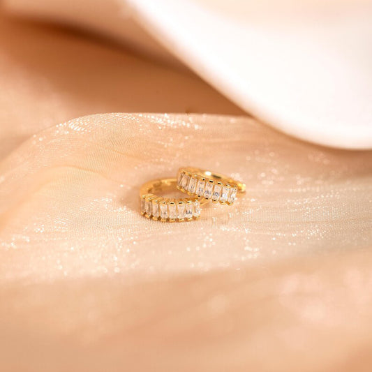Baguette Row Huggie Hoop Earrings