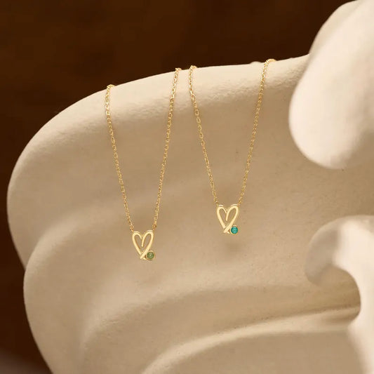 Hand Drawn Open Heart Colour Stone Necklace