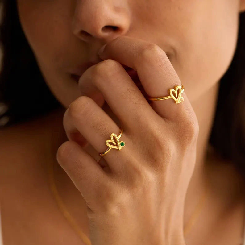 Hand Drawn Open Heart Ring