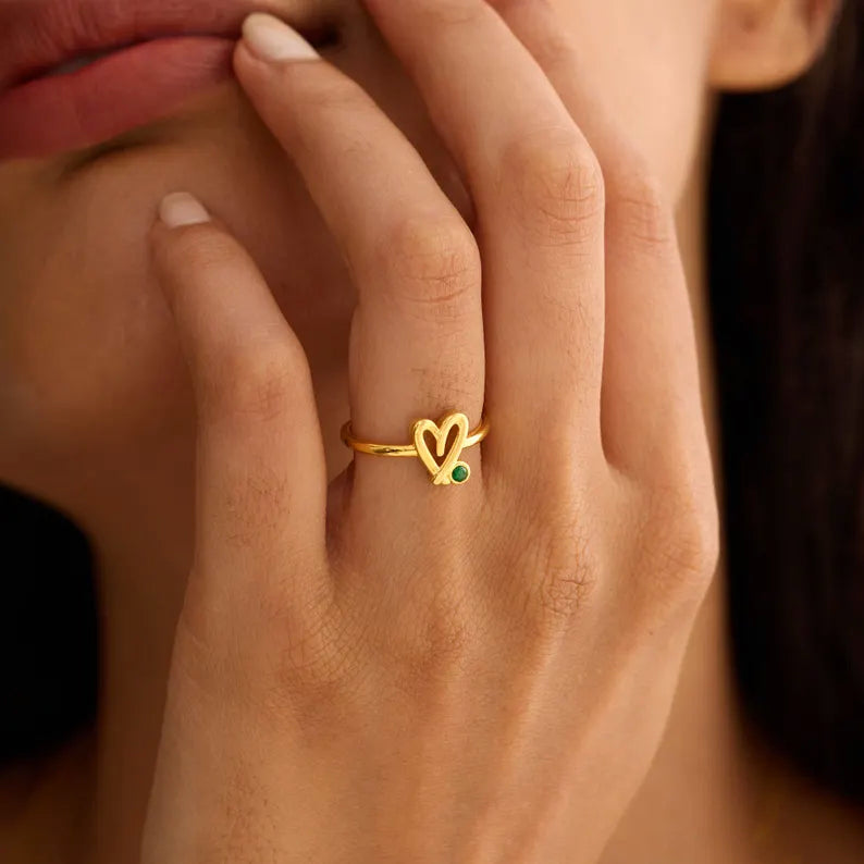 Hand Drawn Open Heart Ring