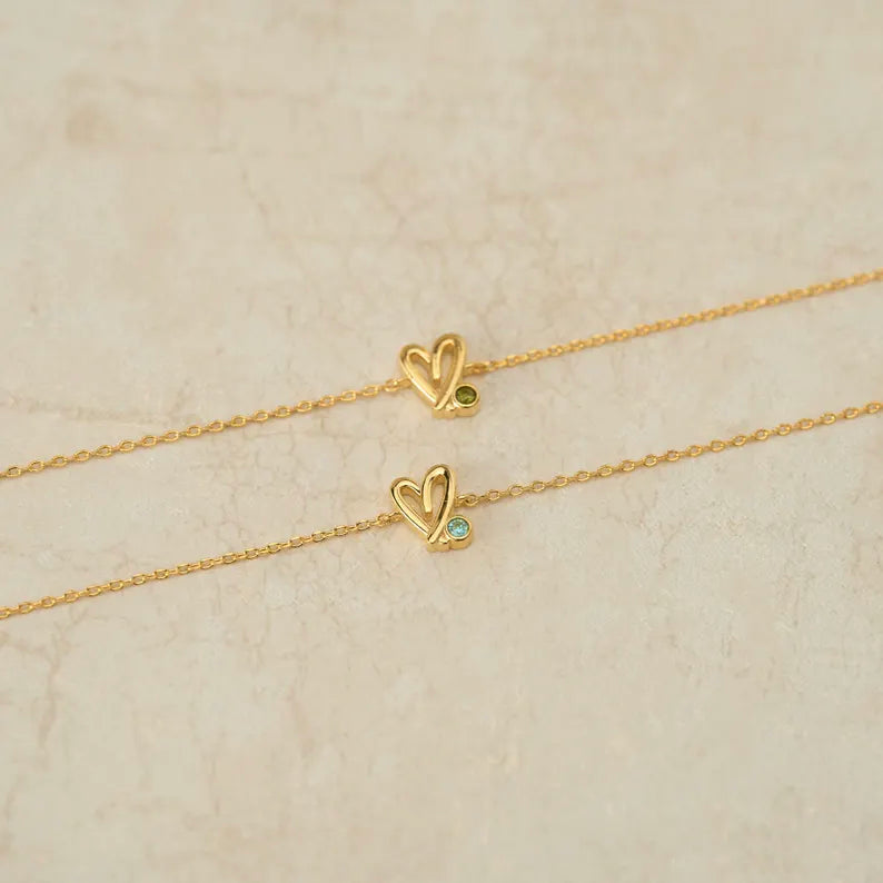 Hand Drawn Open Heart Colour Stone Bracelet