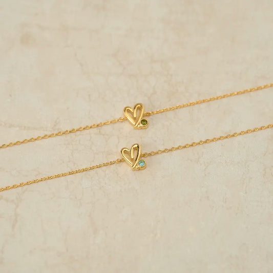 Hand Drawn Open Heart Colour Stone Bracelet