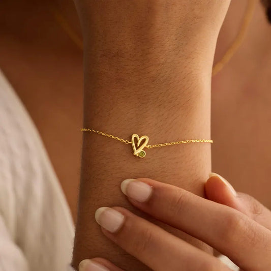 Hand Drawn Open Heart Colour Stone Bracelet