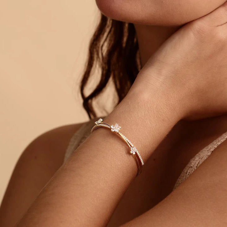 Pear Cut Flower Open Cuff Bangle Bracelet