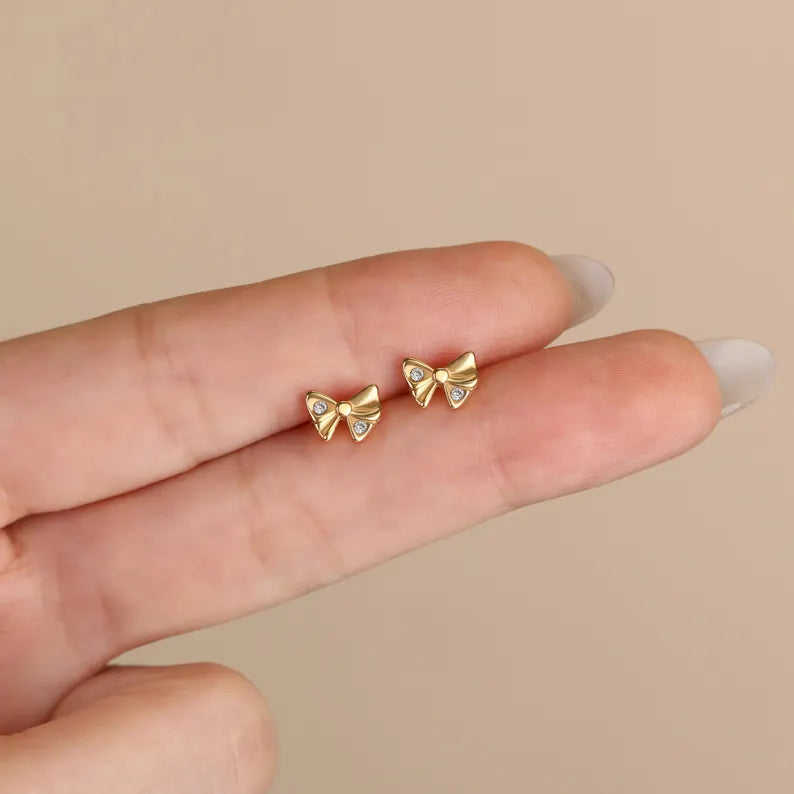 Tiny Sculpted Bow Stud Earrings