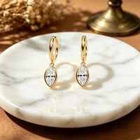 Marquise Bezel Drop Huggie Hoop Earrings