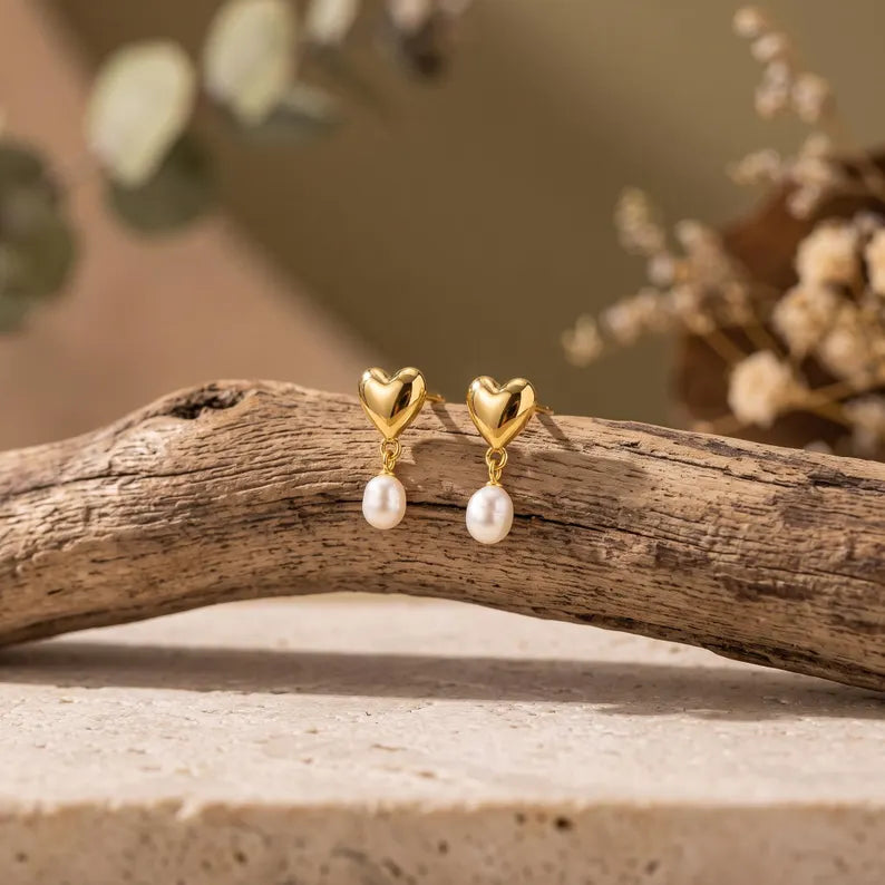 Puffy Heart Pearl Earrings