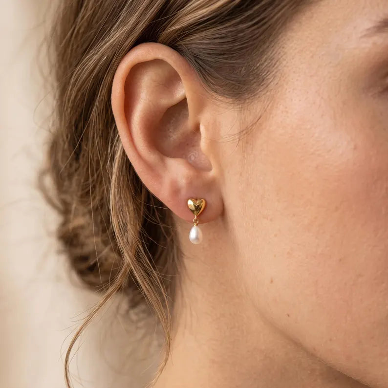 Puffy Heart Pearl Earrings