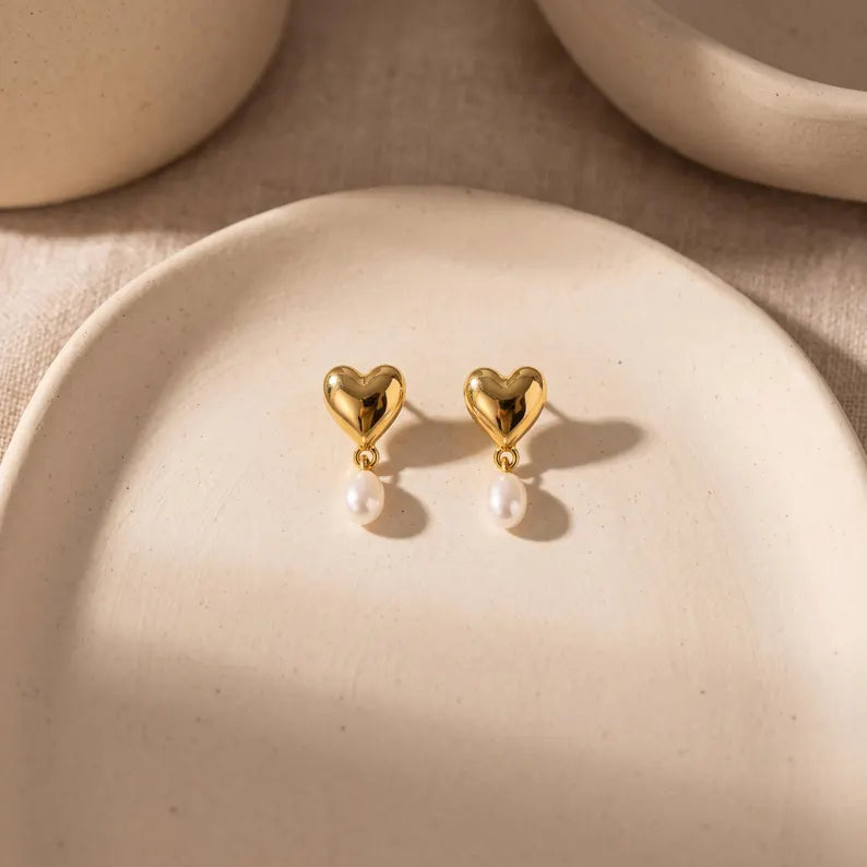 Puffy Heart Pearl Earrings