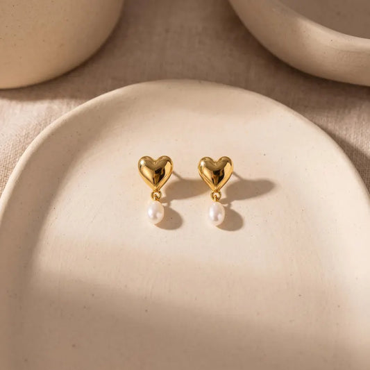 Puffy Heart Pearl Earrings