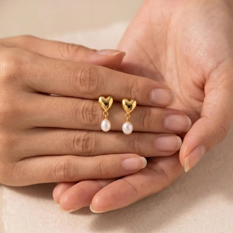 Puffy Heart Pearl Earrings