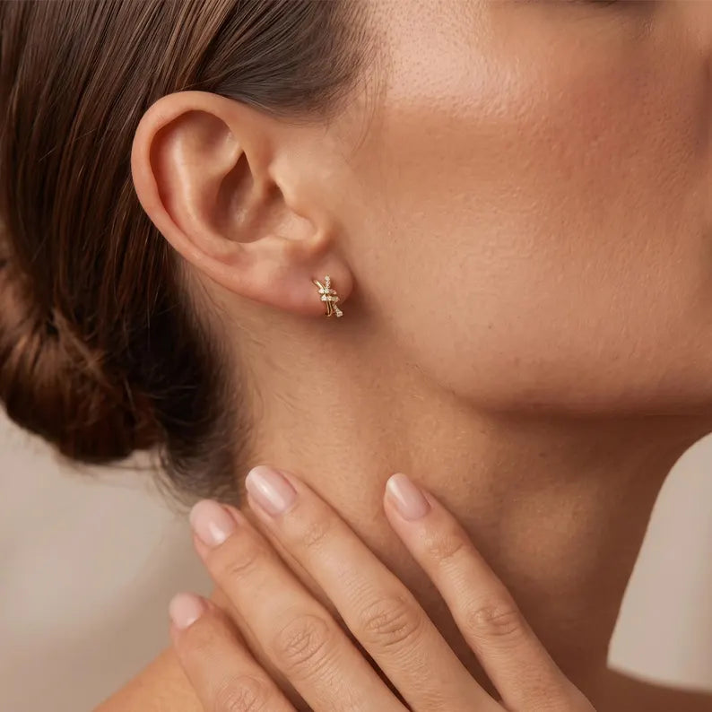 Pavé Knot Huggie Hoop Earrings