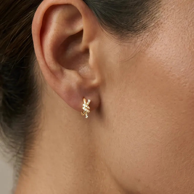 Pavé Knot Huggie Hoop Earrings